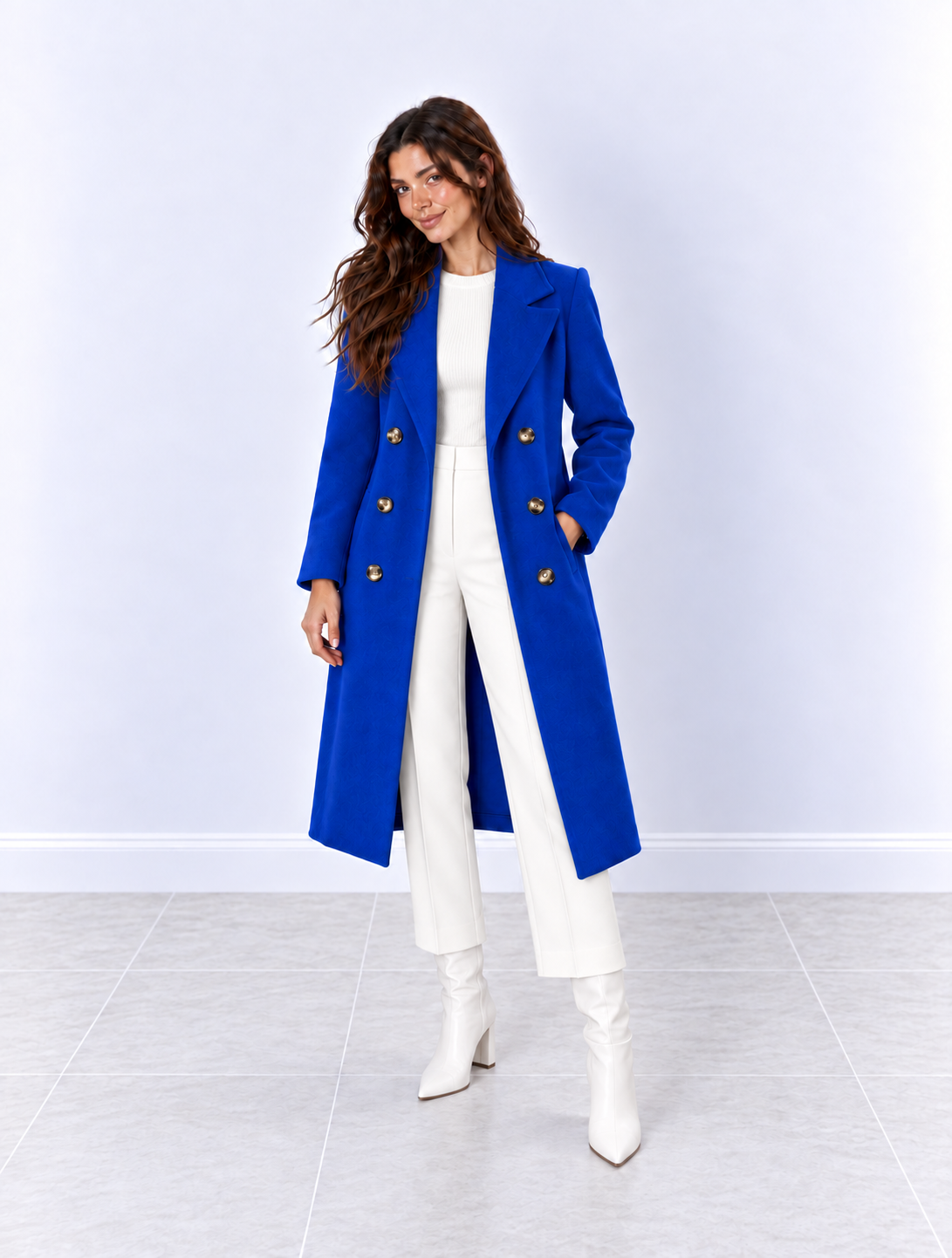 Abrigo Largo Azul Klein de Doble Botonadura