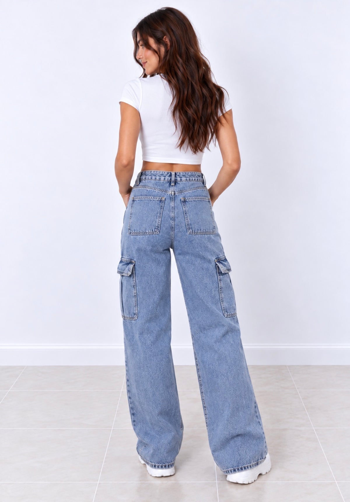Vaquero Cargo Wide Leg Azul Claro