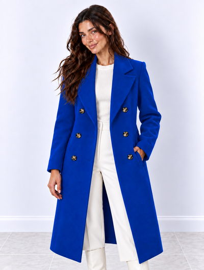 Abrigo Largo Azul Klein de Doble Botonadura