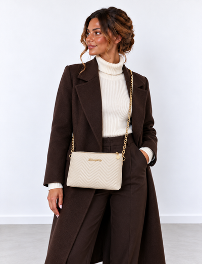 Bolso Bandolera Crudo Acolchado con Cadena Dorada