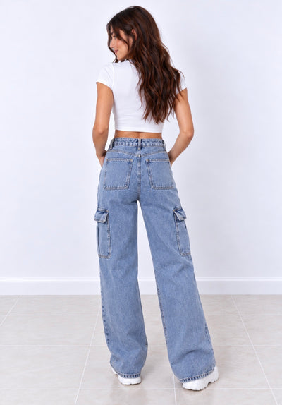 Vaquero Cargo Wide Leg Azul Claro