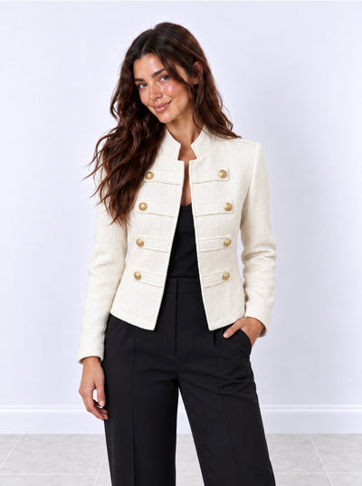 Chaqueta Militar Crudo con Botones Dorados