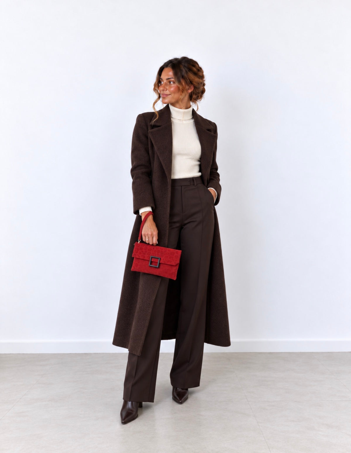 Bolso de Mano Rojo Efecto Ante con Hebilla Cuadrada