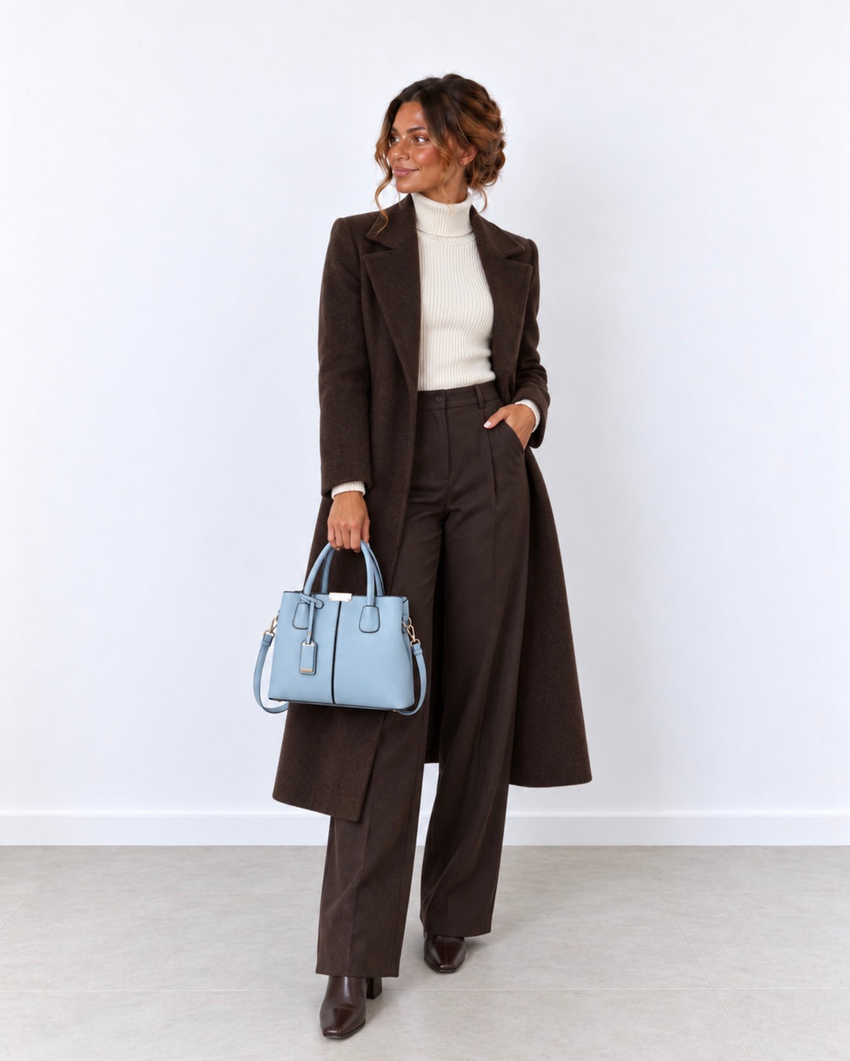 Bolso de Mano Azul Cielo con Detalles Dorados